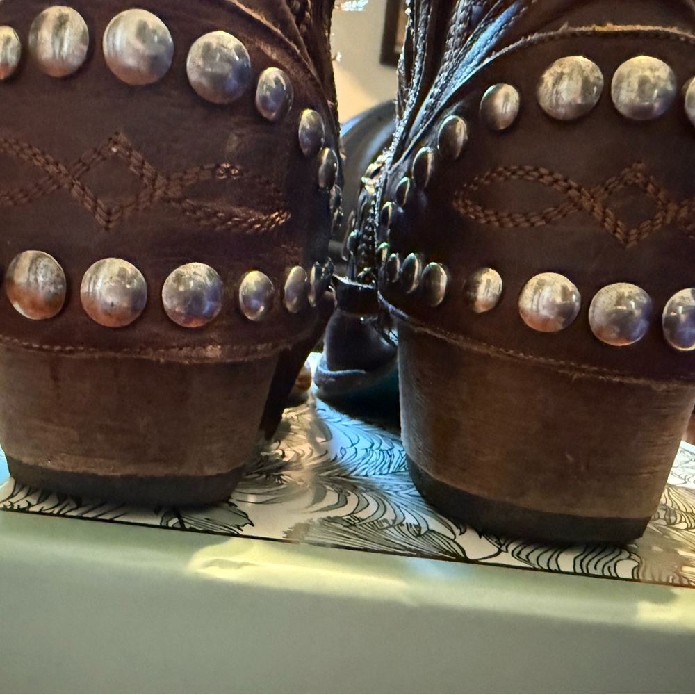 Brown Leather Ankle Boots with Studded Strap - Picture 3 of 4